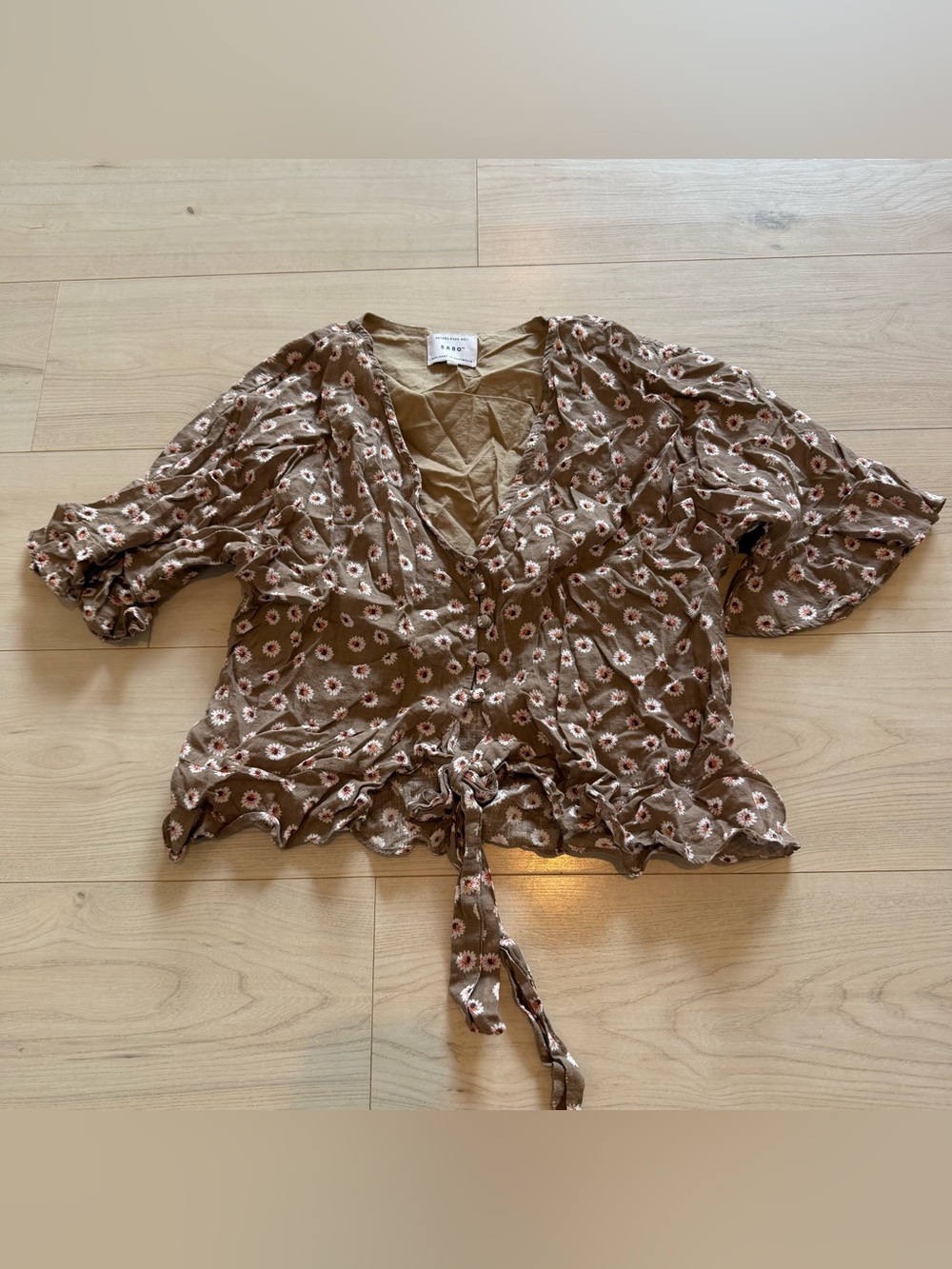 SABO Brown Floral Blouse with Tie